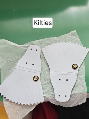 ❗️ Leather  KILTIE Shoe Tassels with Gold Buttons Light Blue and White ❗️NWOT ❗️